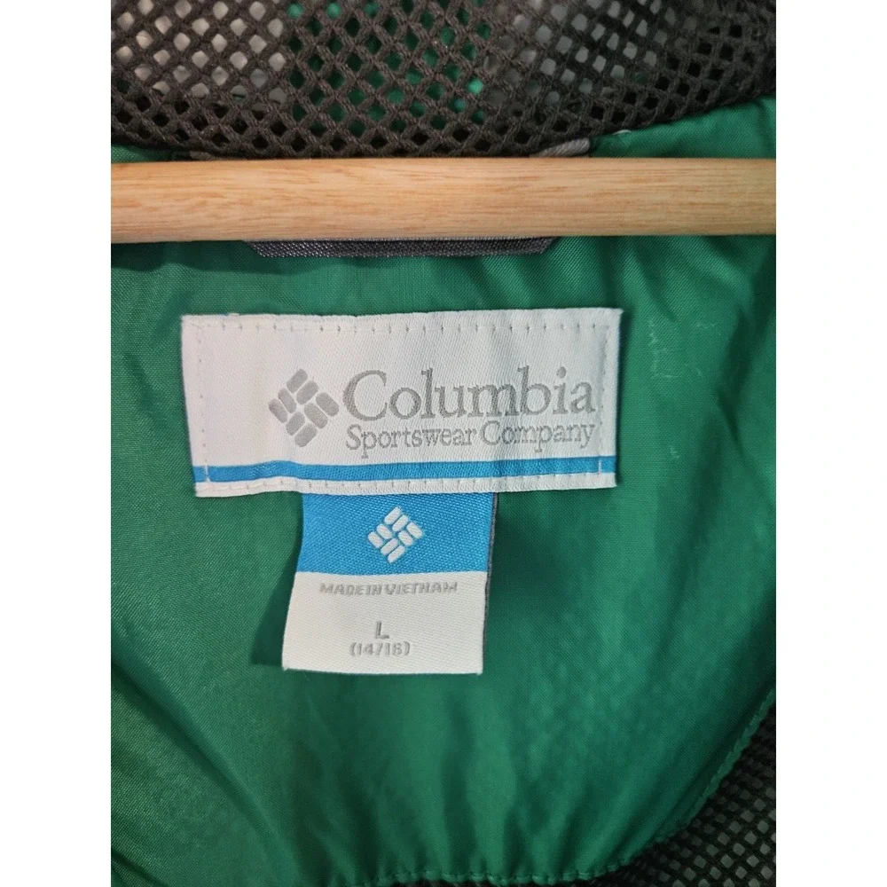 Columbia Youth Rain Jacket Green‎ Hooded Waterproof Coat Kids Large 14/16